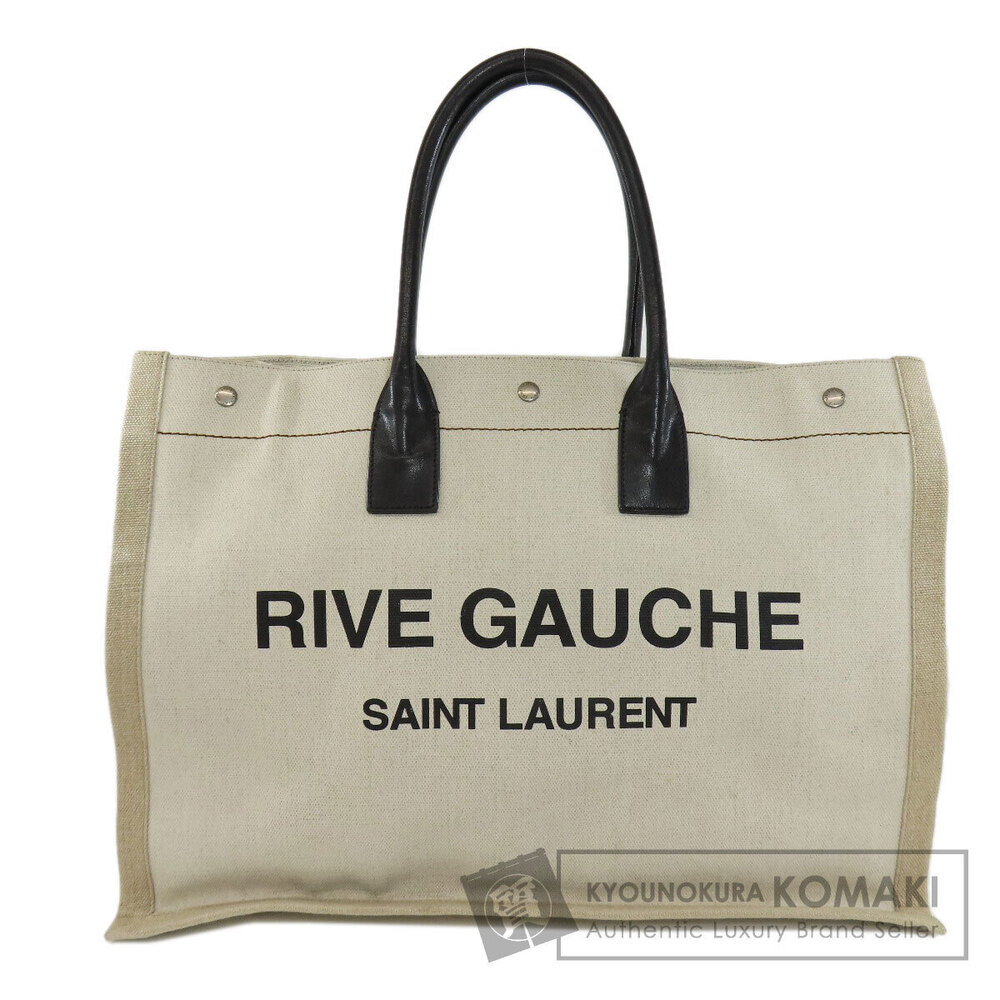 Saint Laurent Rive Gauche tote bag off white linen leather top handle